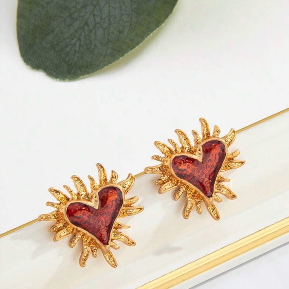 Fiery Red Sacred Heart~ Jesus Immaculate Mary Radiant Burst Beam Glow Gleam Stud - Picture 7 of 7